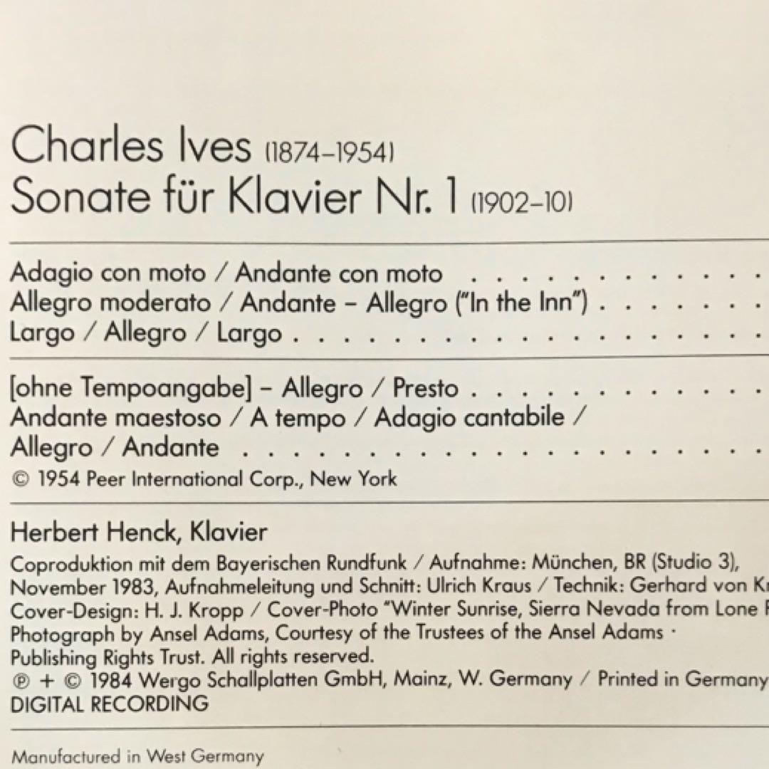 アイヴズ ピアノソナタ1番 ヘルベルト・ヘンク WERGO
