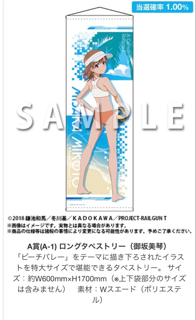とある科学の超電磁砲T どこプラ　御坂美琴　A賞　ロングタペストリー