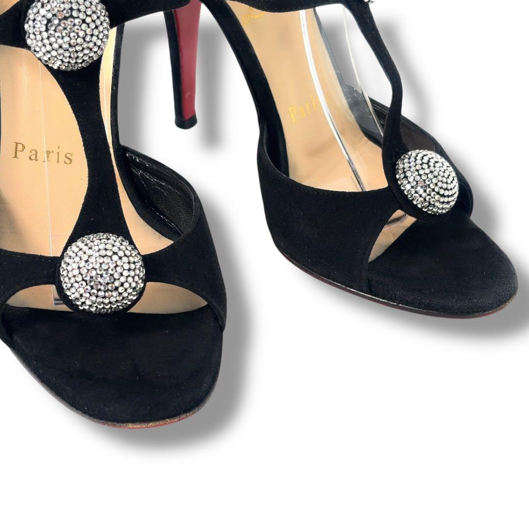 【極美品】クリスチャンルブタン　ビジュー　サンダル　パンプス　黒　スエード