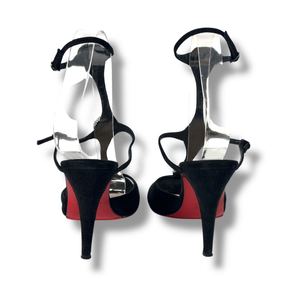 【極美品】クリスチャンルブタン　ビジュー　サンダル　パンプス　黒　スエード