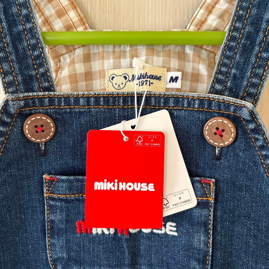 ミキハウス ベア 七分丈 オーバーオール M 80〜90cm 【新品・未使用】