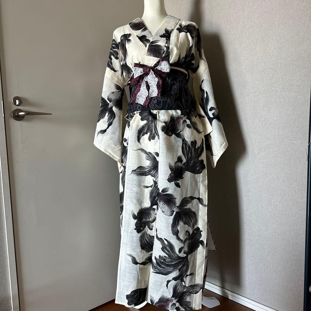 うらん岡重　金魚浴衣　背面居敷当て付き仕立て　レース三重紐付き