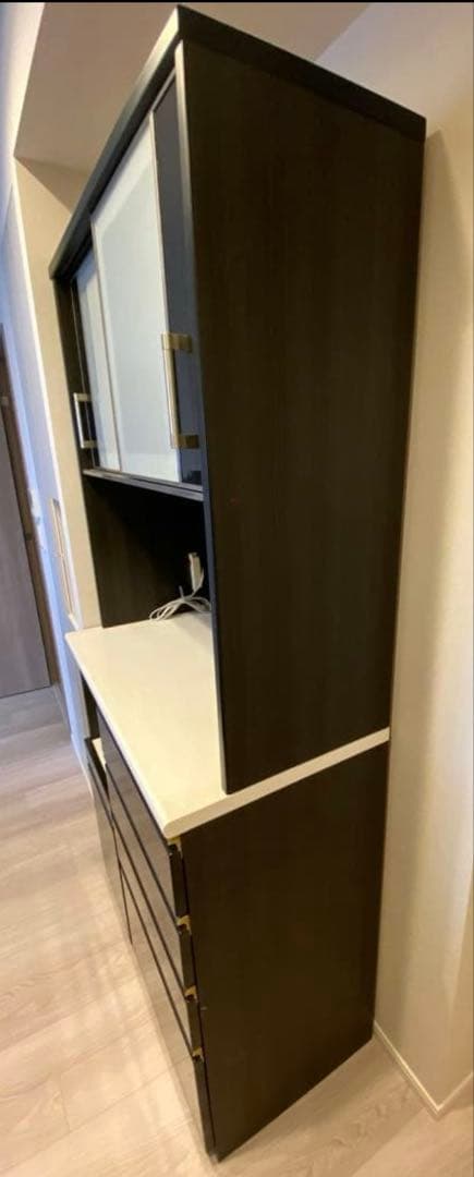 【ニトリ】黒の木製食器棚・キッチンカウンター