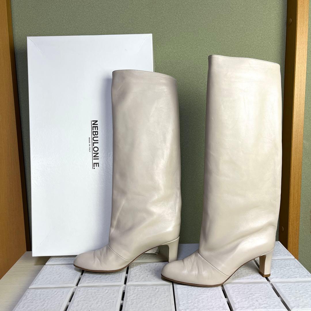 37 ネブローニ ロングブーツ ホワイト 白 レザー 24