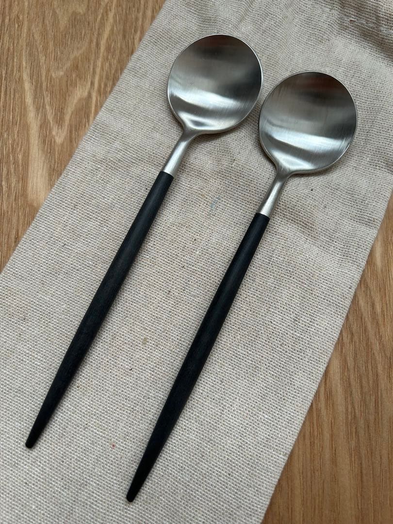 【クチポール】　スプーン　フォーク　ナイフ　ブラック＆シルバー　収納袋付き
