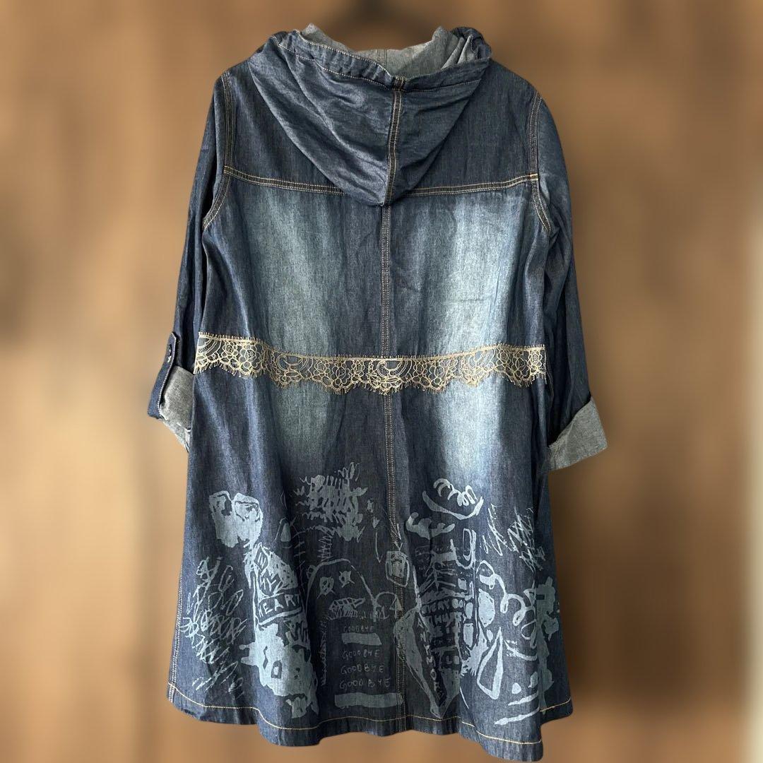 インポートロッサ デニムジャケット　フード付きワンピース　春夏羽織り 綿100%