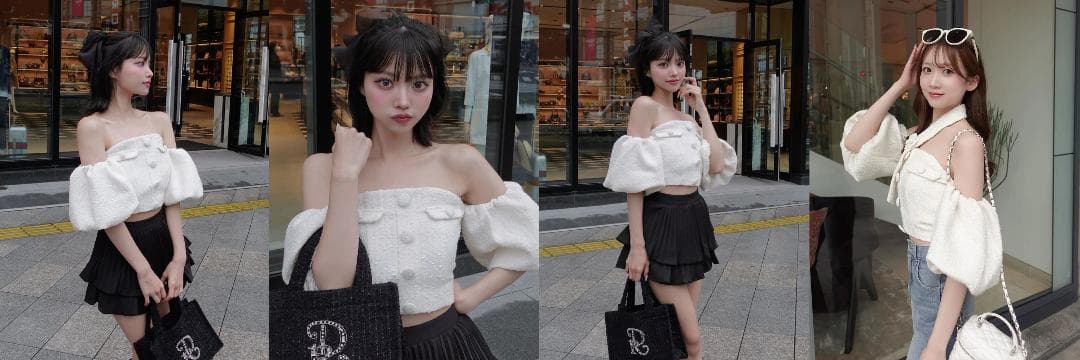 ダーリッチ darich ホルターネックオフショルツイードトップス ホワイト