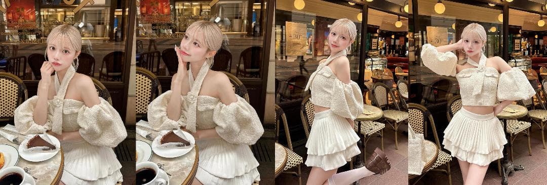 ダーリッチ darich ホルターネックオフショルツイードトップス ホワイト