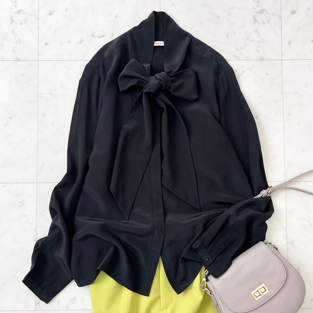 美品♪バッカ　シルク100% 洗える　シャツ　ボウタイ　リボン　日本製　長袖　M