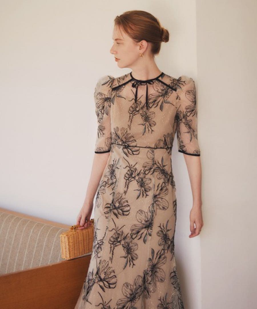 LEJA 花柄パフスリーブマーメイドドレス S