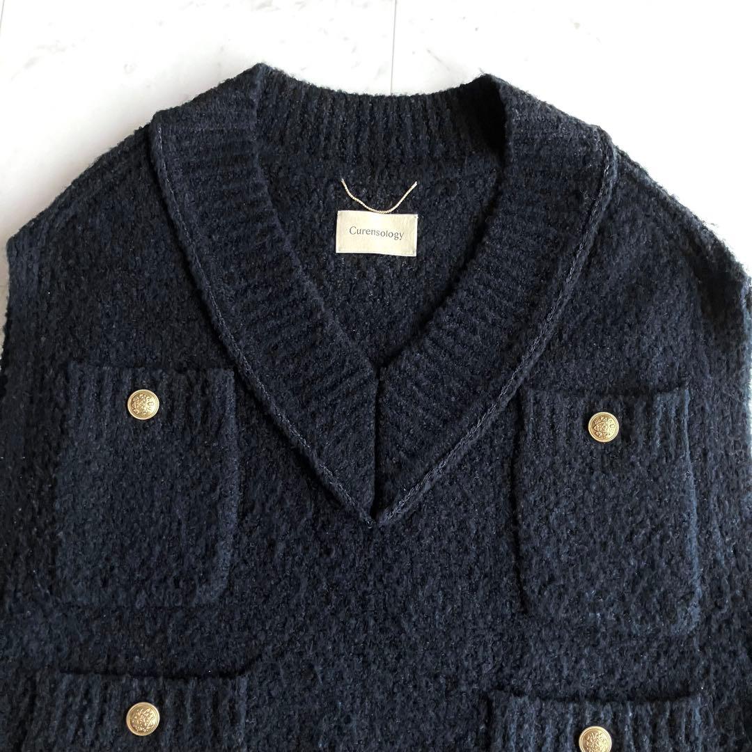 Curensology ツイーディーヤーンニットベスト ブラック