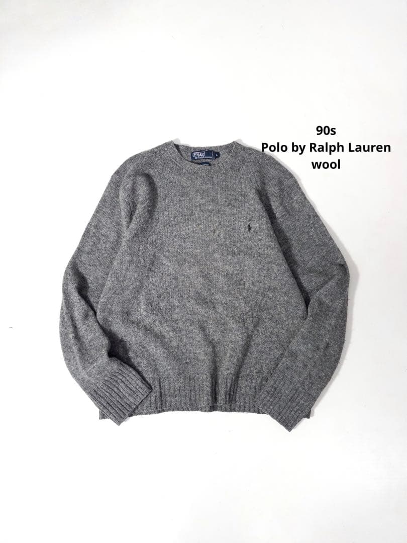 90s Polo by Ralph Lauren ウールニットセーター 灰 古着