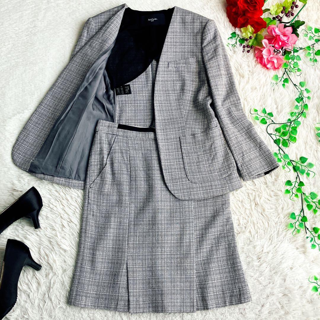 Paul Smith ポールスミス★ノーカラー スカートスーツ Aラインツイード