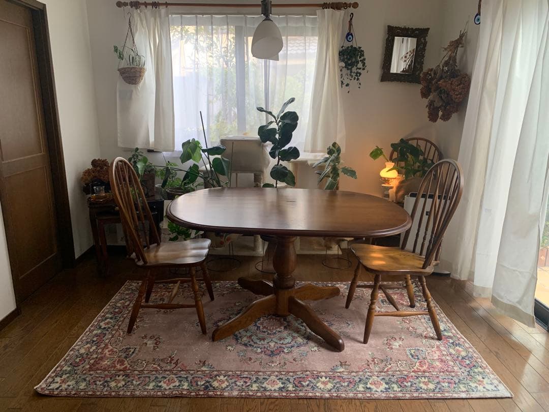 トルコヴィンテージラグ　モーブピンク　214 ×125 フラワー　メダリオン