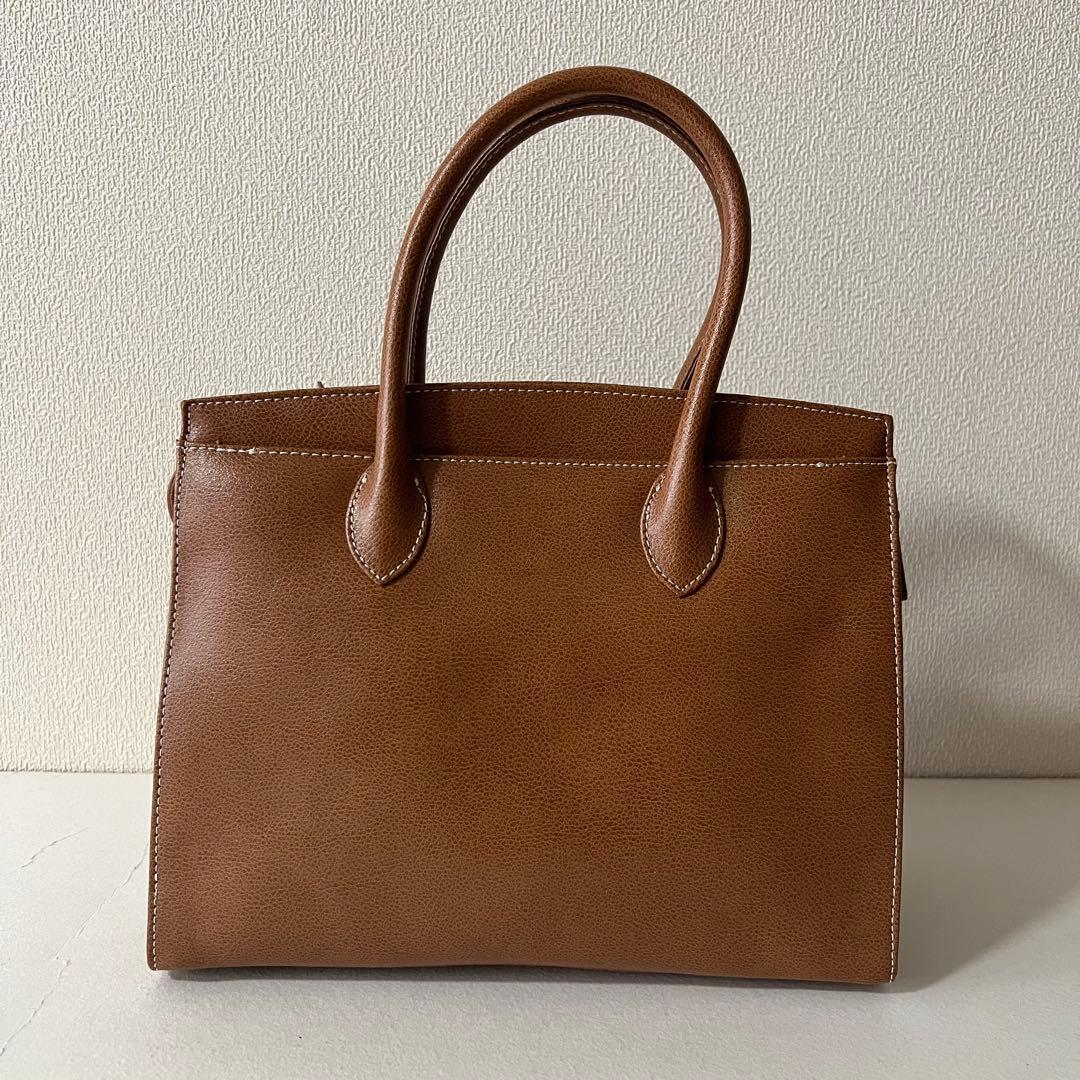 濱野 ハマノ ミーティア ブラウン ハンドバッグ ブラウン レザー 金具