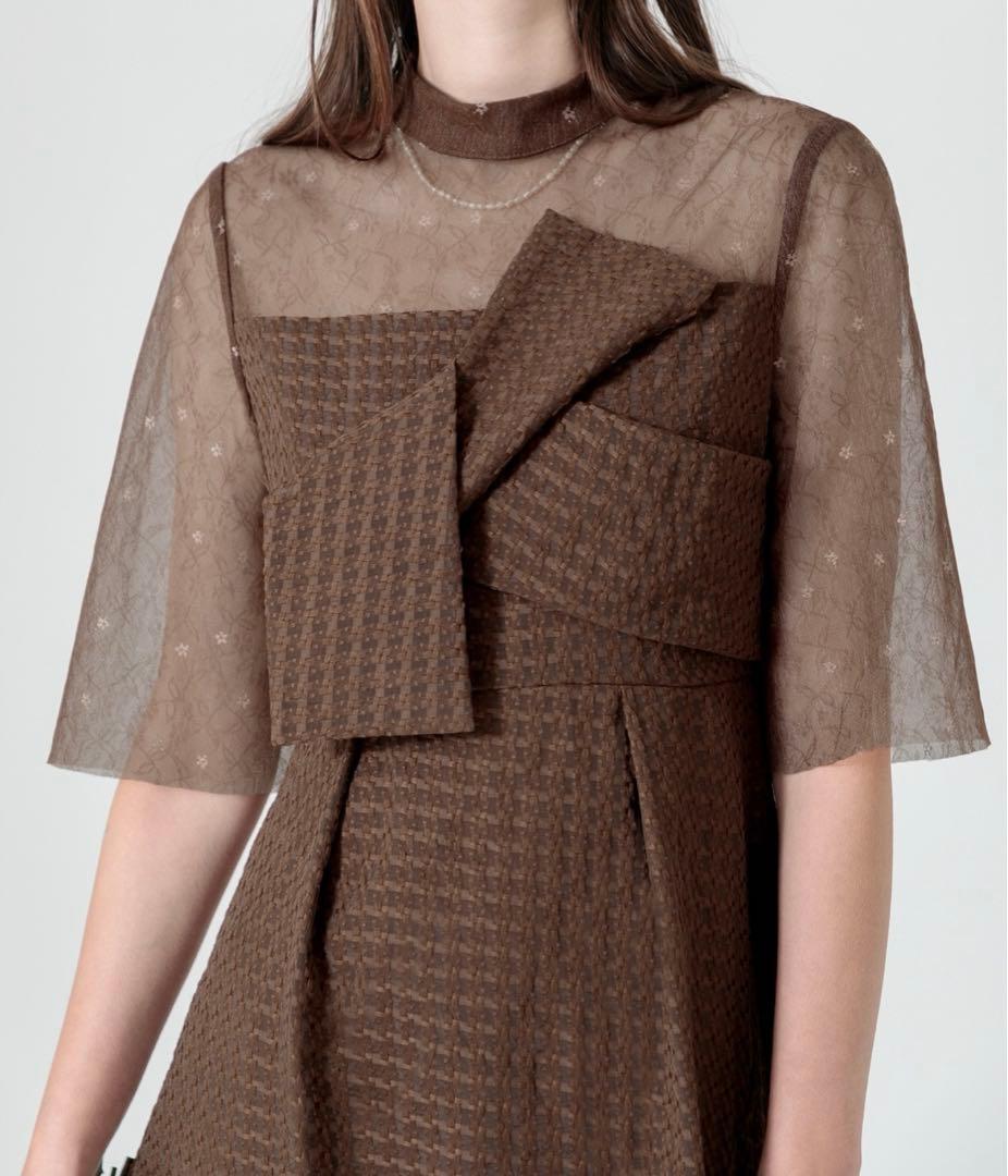 レジャ　LEJA ビスチェ風切り替えプチハイネック花柄シアーレースワッフル　M