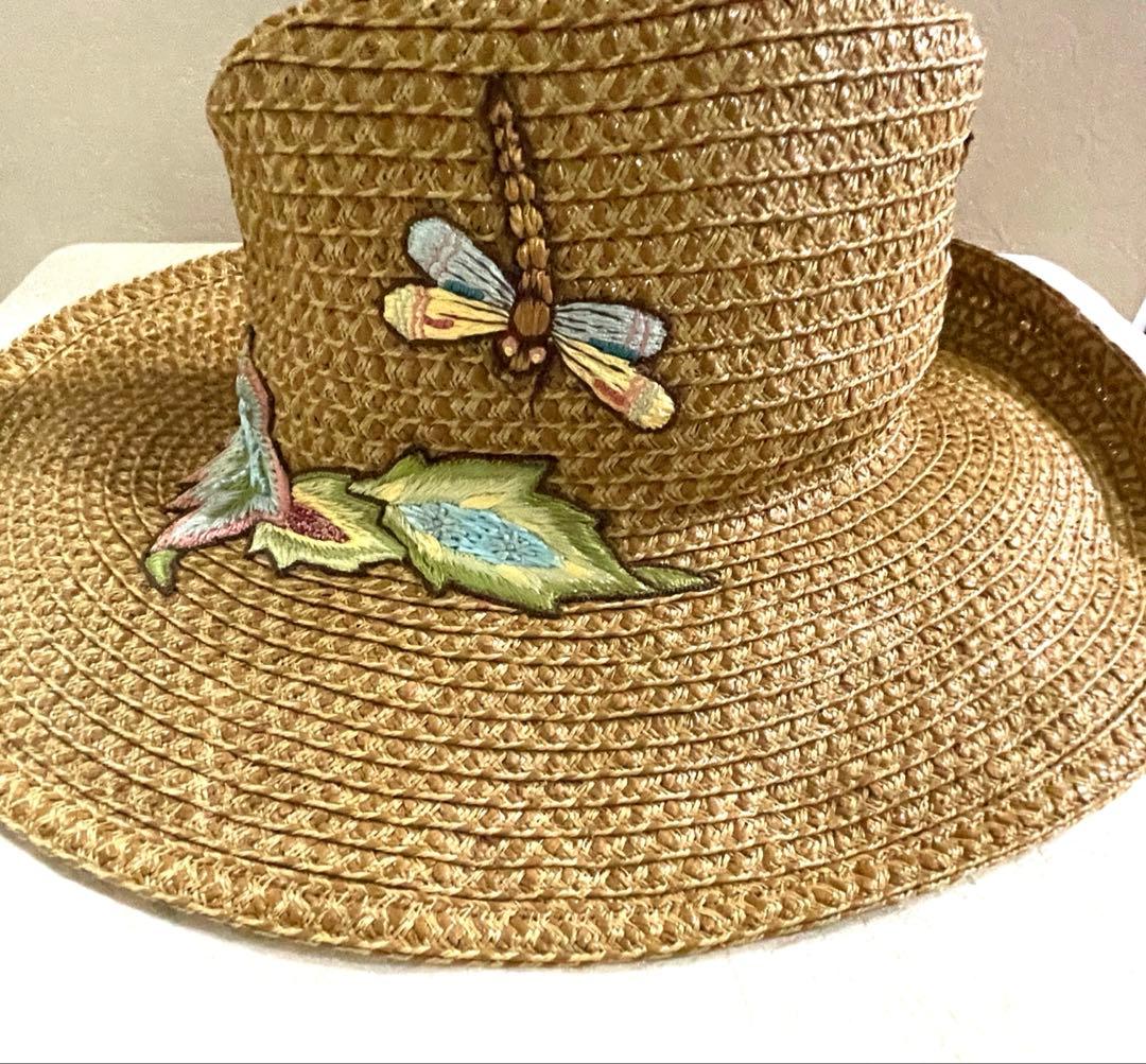 エリックジャビッツ　麦わら帽子　中折れ　刺繍　新品未使用　紙タグ付き　UPF50
