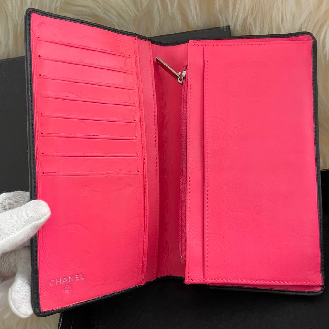シャネル CHANEL 二つ折り 財布 カンボンライン ピンク 黒 正規品