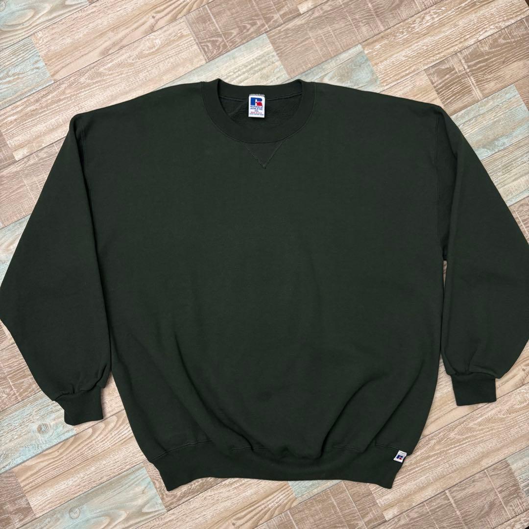 USA製 ラッセル スウェット モスグリーン 無地 ブランク XXL 前V