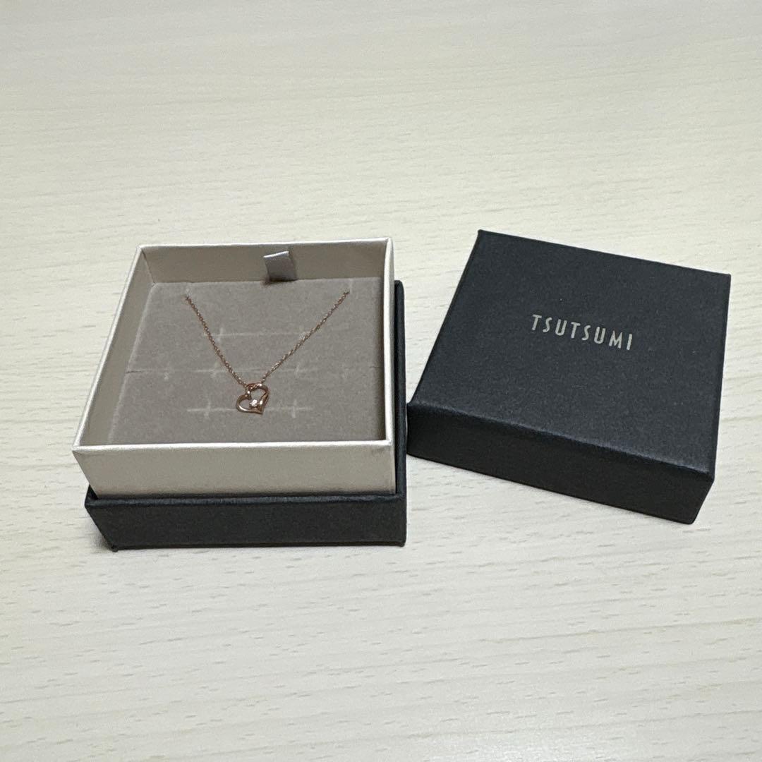 tsutsumi K10ピンクゴールド製 ハート型ダイヤモンドネックレス