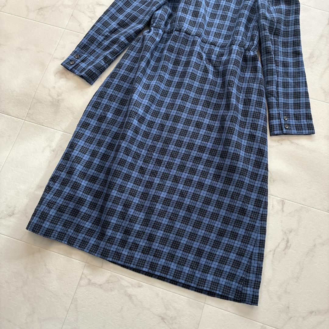 マドモアゼルノンノン♡ウール100% チェック シャツワンピース 日本製 青