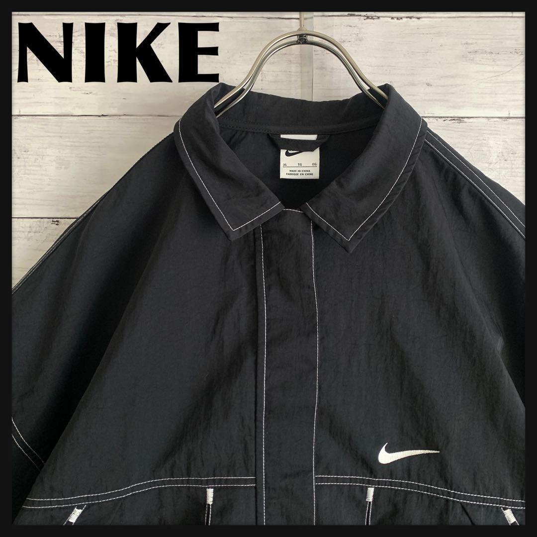 古着 ナイキ NIKE ナイロンジャケット 刺繍ロゴ 白ステッチ