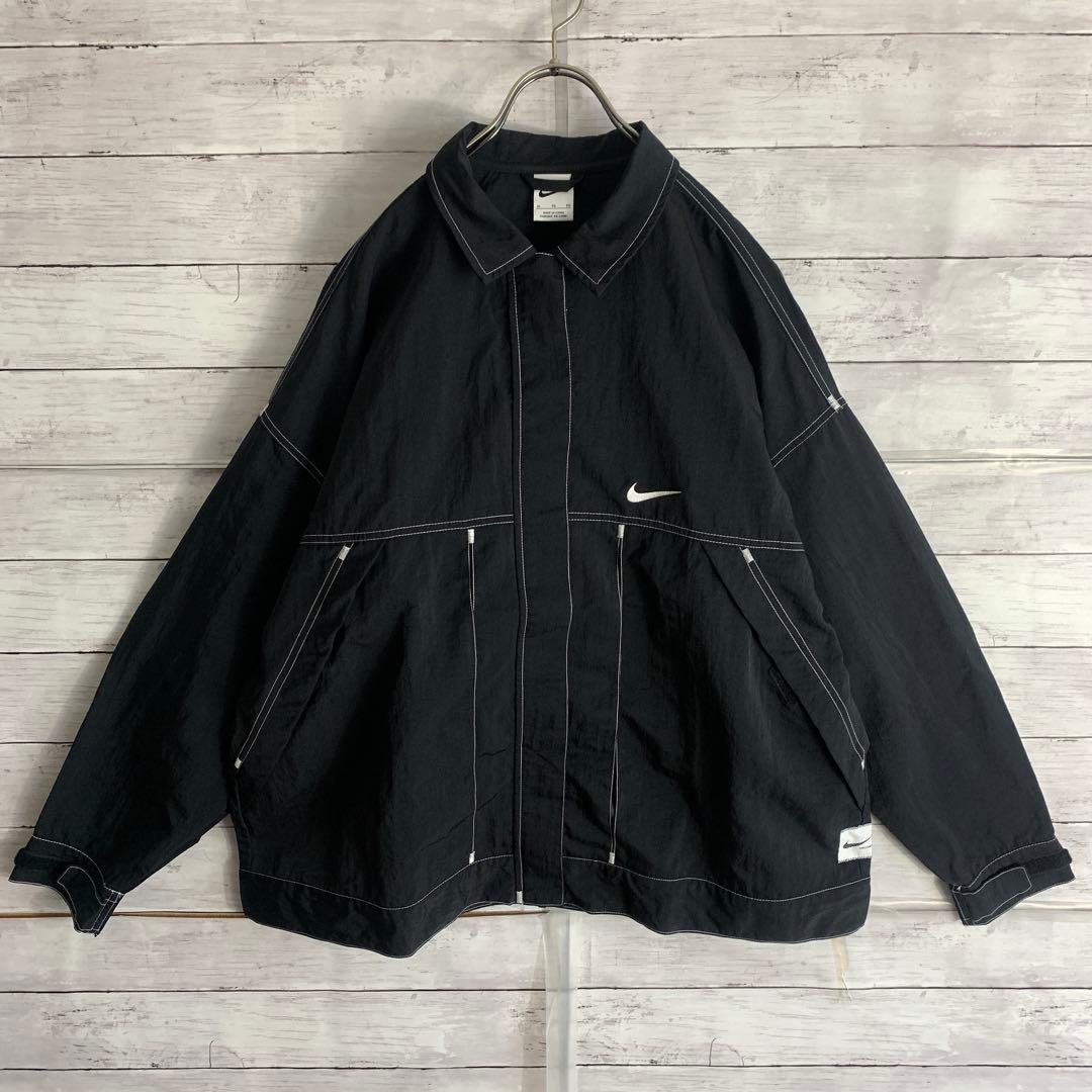 古着 ナイキ NIKE ナイロンジャケット 刺繍ロゴ 白ステッチ