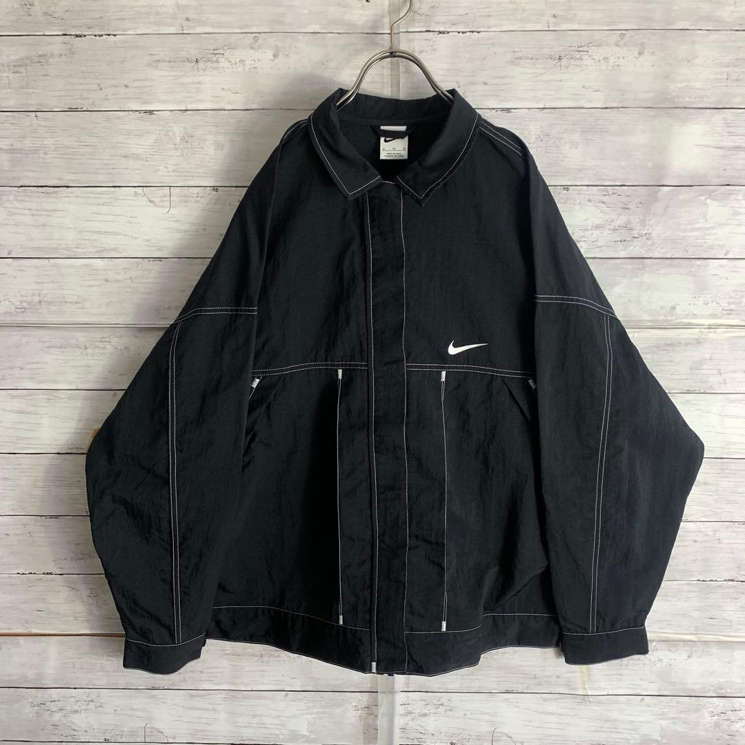 古着 ナイキ NIKE ナイロンジャケット 刺繍ロゴ 白ステッチ