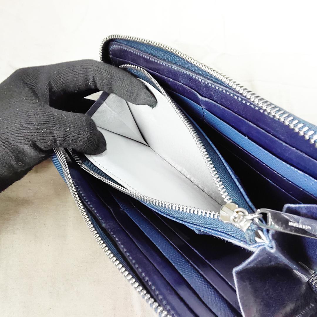 良品 アルファード 長財布 ラウンドジップ スマイル ALFURD ネイビー