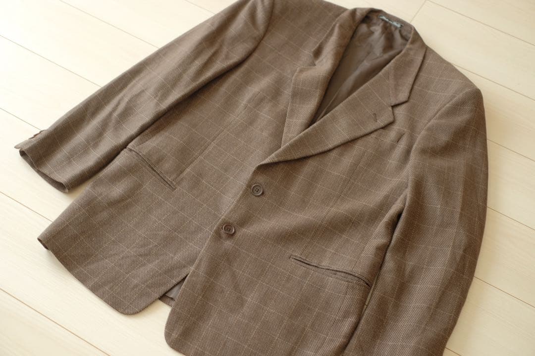 GIORGIO ARMANI テーラードジャケット　シルク混　チェック　ブラウン