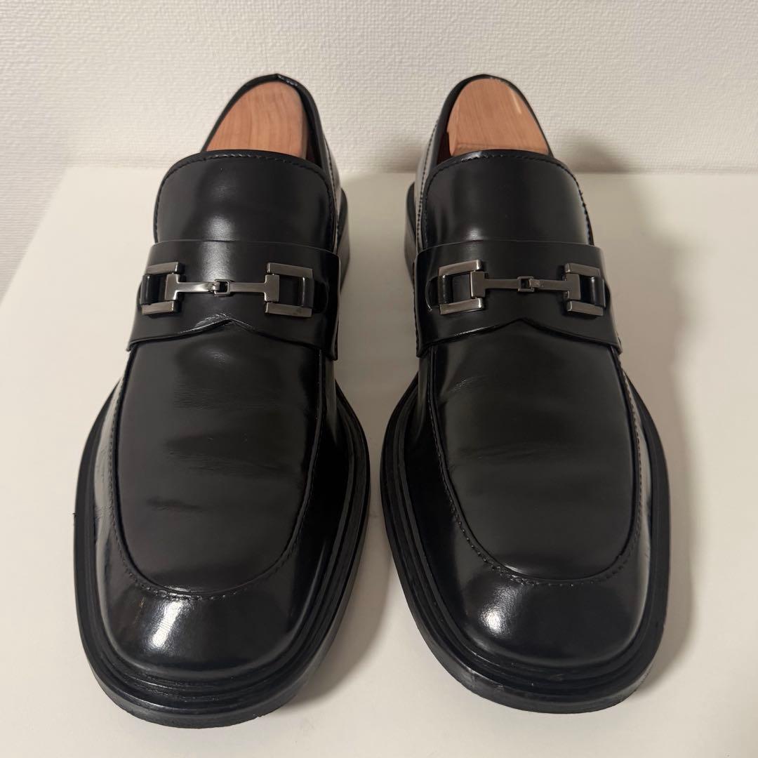 GUCCI スクエアトゥ ホースビット ローファー 黒 革靴