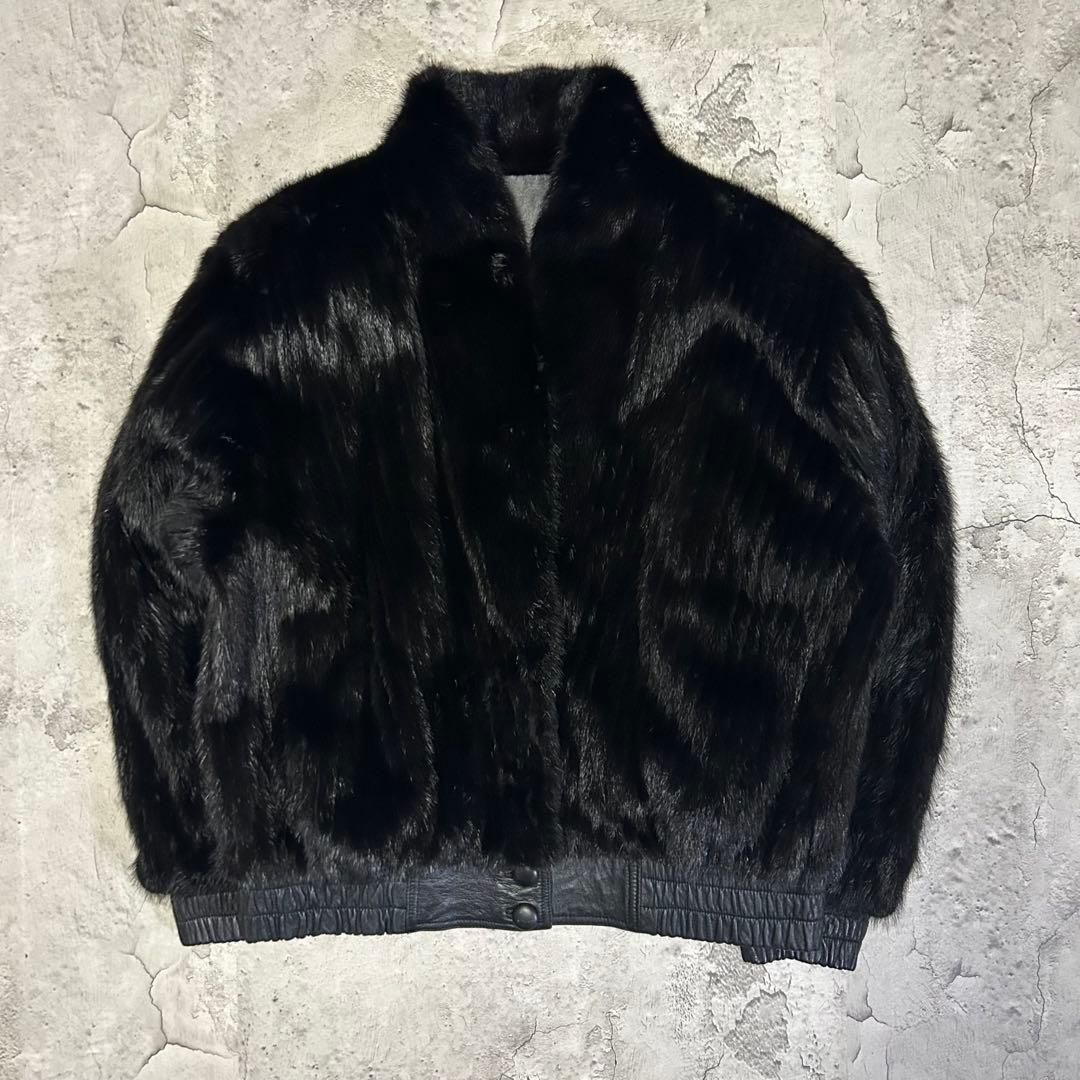 極美品 ミンクファー ラムレザー ブルゾンジャケット リバーシブル 80s