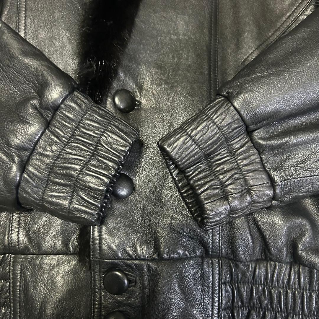 極美品 ミンクファー ラムレザー ブルゾンジャケット リバーシブル 80s