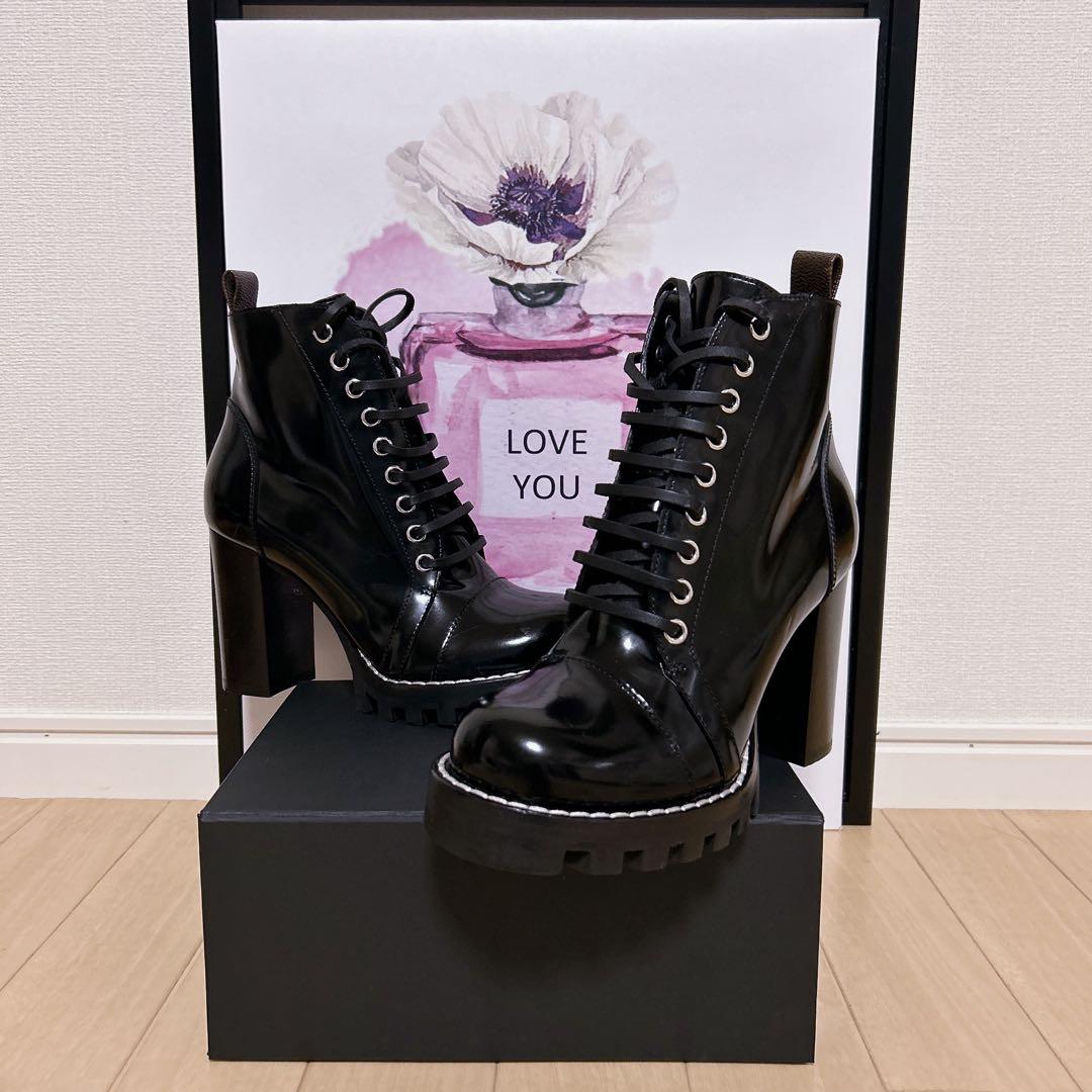 ルイヴィトン スタートレイルライン レザー レースアップアンクルブーツ ブラック