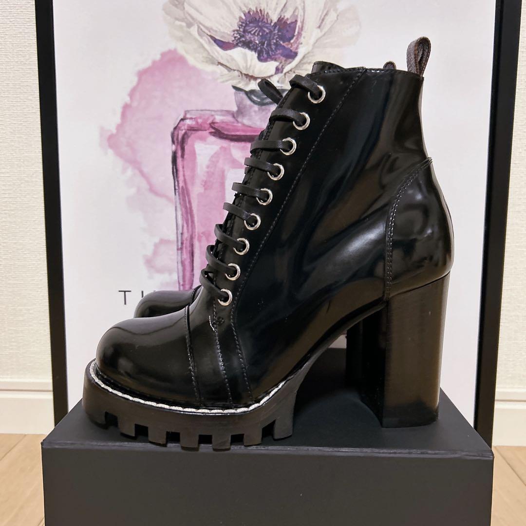 ルイヴィトン スタートレイルライン レザー レースアップアンクルブーツ ブラック