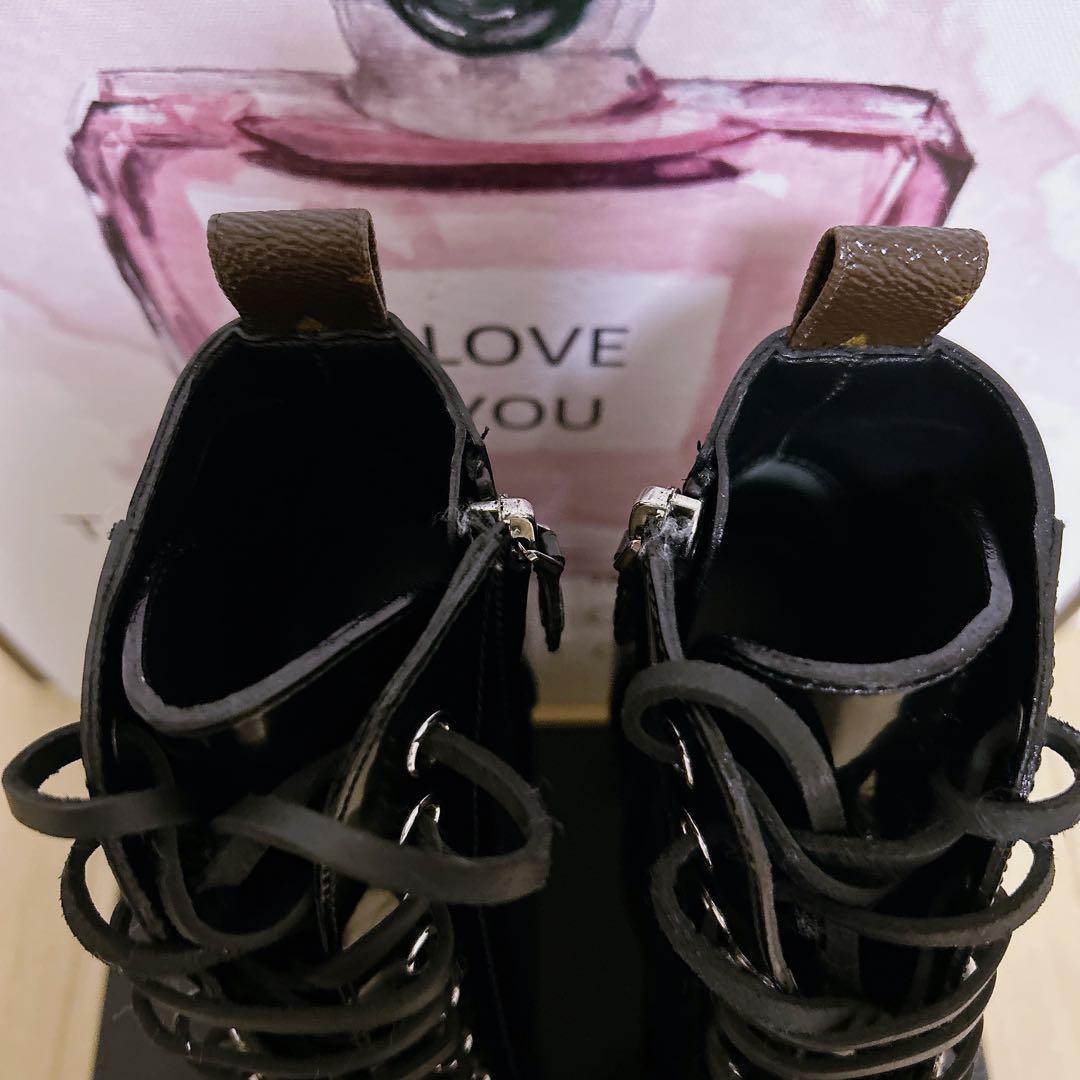 ルイヴィトン スタートレイルライン レザー レースアップアンクルブーツ ブラック