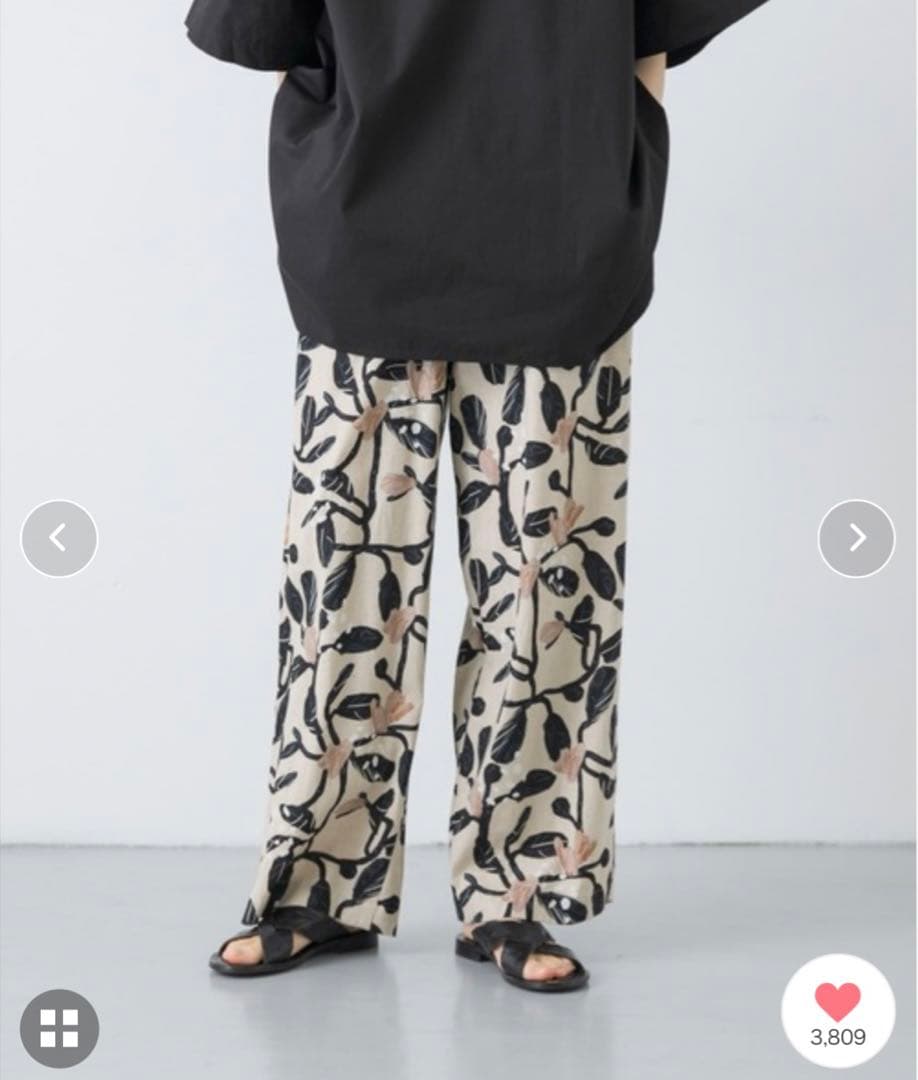 新品タグ付◆ かぐれ コットンリネンプリントイージーパンツ