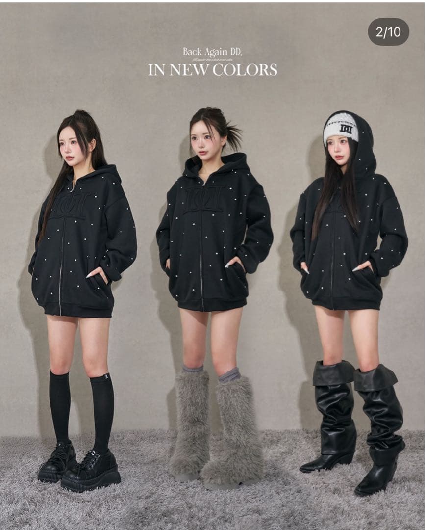 DDロゴビジュージップパーカー　ダーリッチ　黒　ブラック　フリー　パール　フード