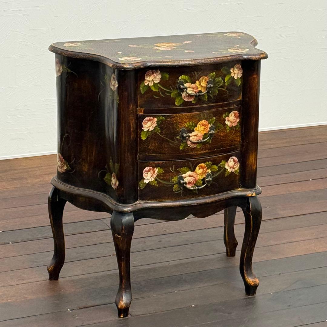 H110K56b トールペイント アンティーク調 3段チェスト 猫脚