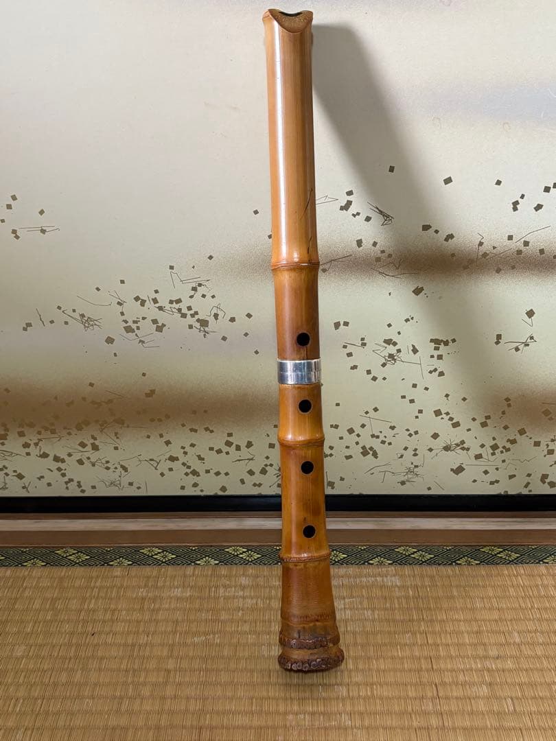 都山流尺八　銘ー玉置雪峰、芳憧調？ 銀太継　長さー約54.5センチ　古い尺八
