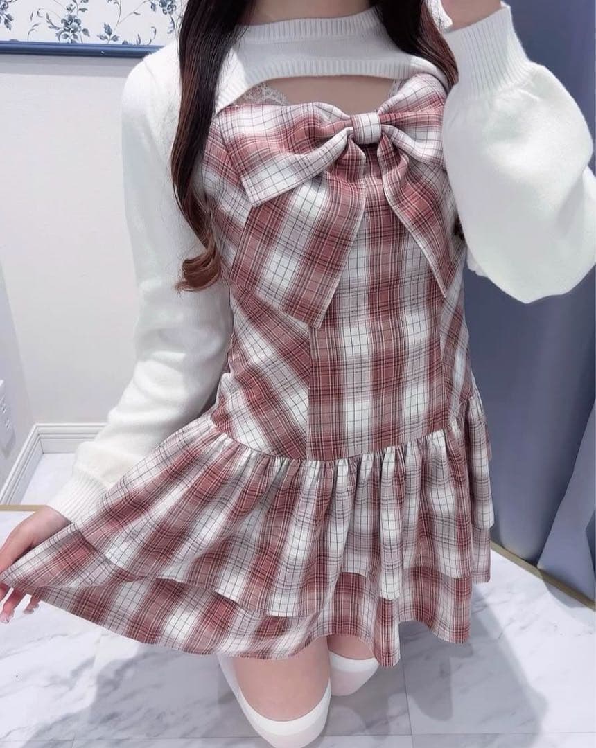 evelyn リボンボレロワンピース 赤