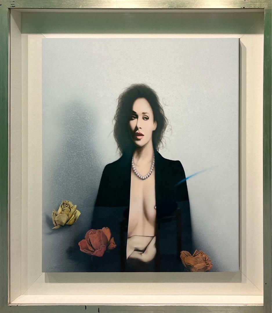 三尾公三 アクリル画 干ばらと女 1990 額装