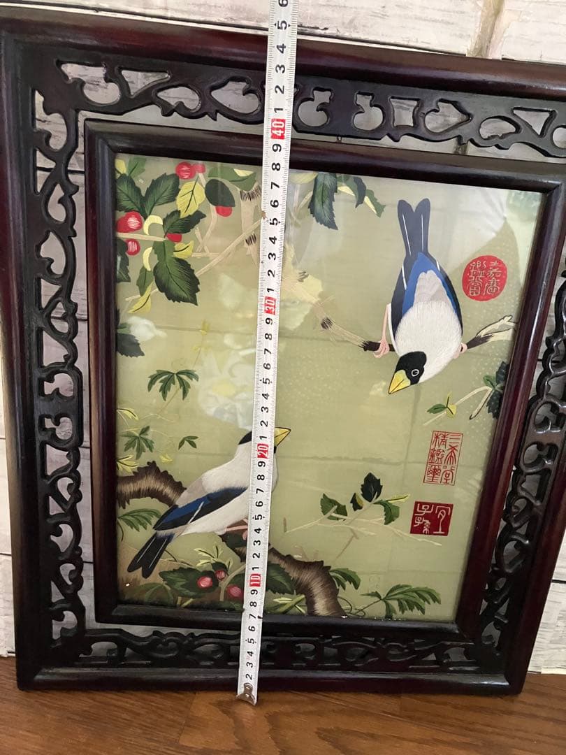 l*i様 三希堂精鑑璽印　乾隆帝 花鳥画 両面　刺繍 中国画 絵画　装飾額