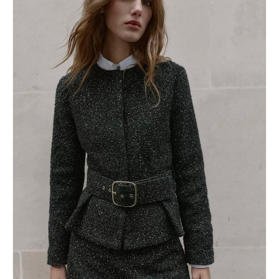 ザラ　完売品　テクスチャ生地　ベルト付きブレザー　ジャケット　アウターMサイズ