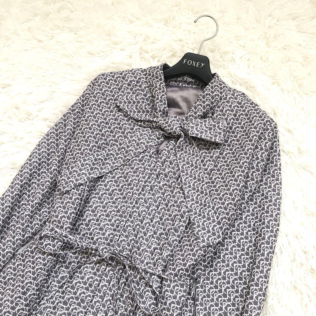 上品✨セルフォード ボウタイプリーツワンピース ウエストリボン マキシ丈 幾何学