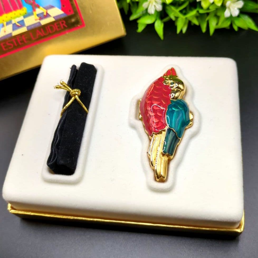 エスティローダー 練り香水 オウムデザイン 元箱付き ゴールドとレッドとブルー