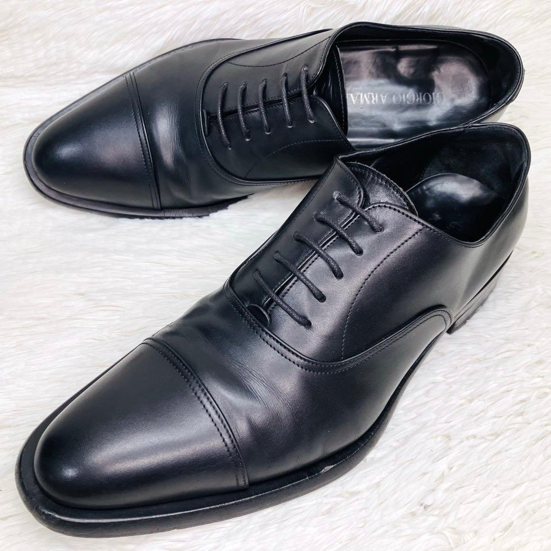 【極美品】GIORGIO ARMANI 41.5 ストレートチップ ビジネス　黒