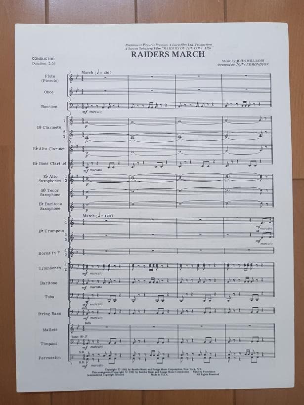 絶版　吹奏楽　楽譜　レイダース・マーチ　RAIDERS MARCH　Belwin