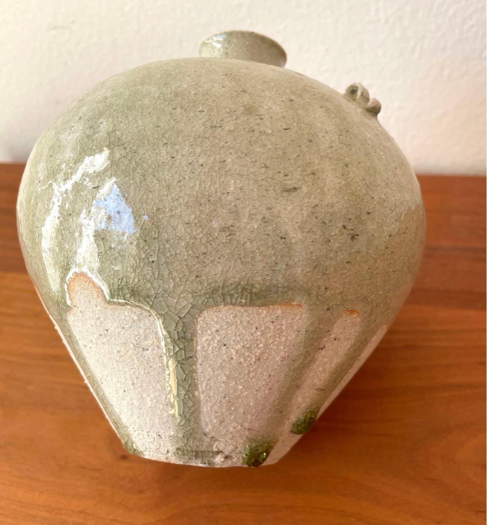 に*に様 光藤佐　耳付壺　緑釉