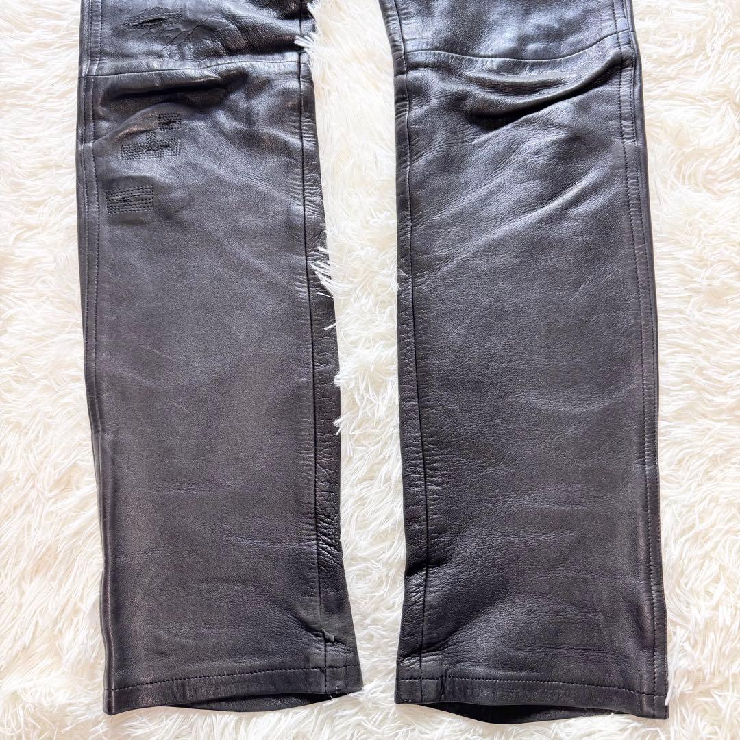 ✨極美品✨ agnes b 羊革 レザーパンツ 36 ブラック 本革 ストレート